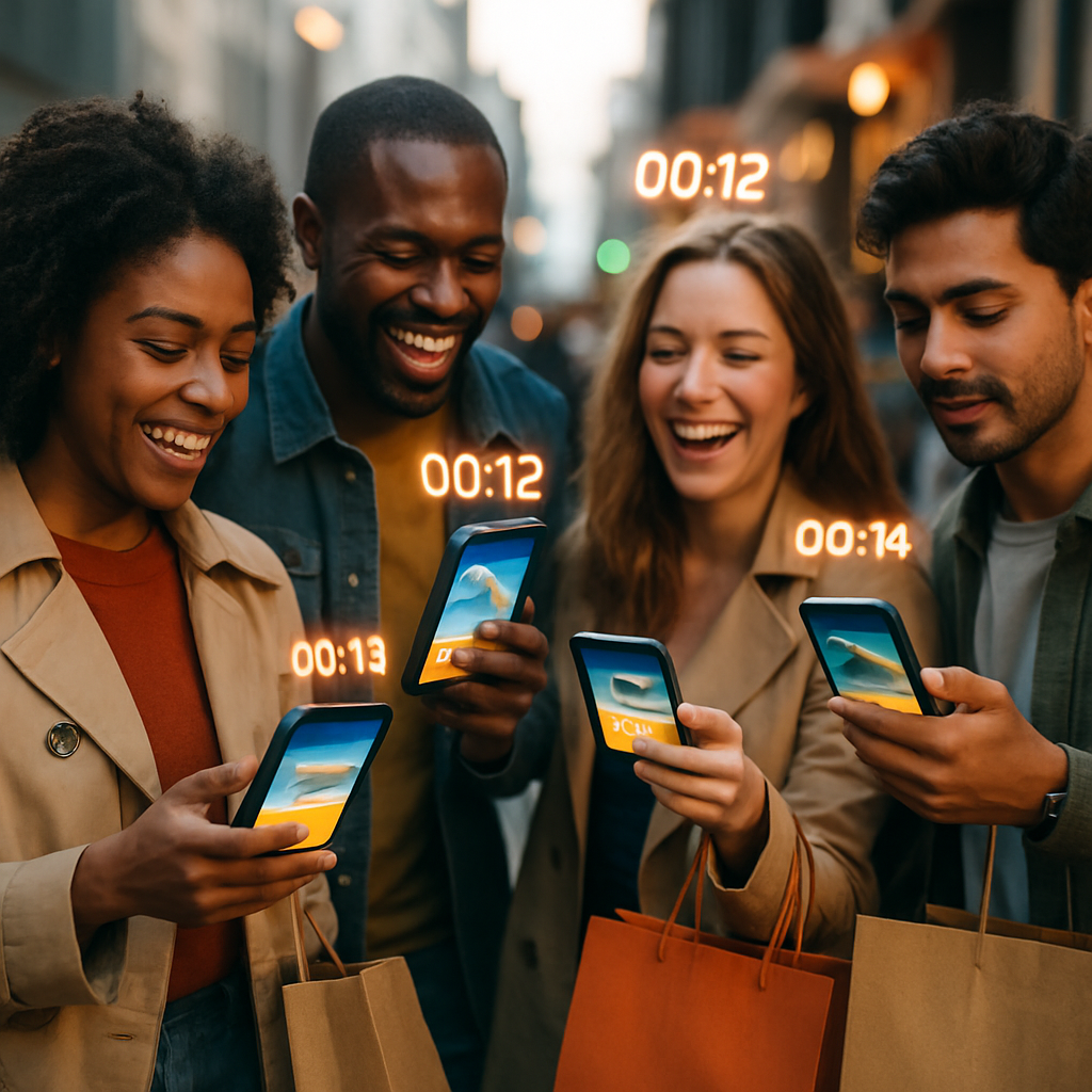 User swiping on mobile phone showing flash sale deals
